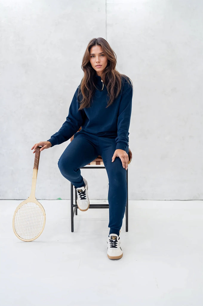 3/4 Navy Pullover – Olive + Splash