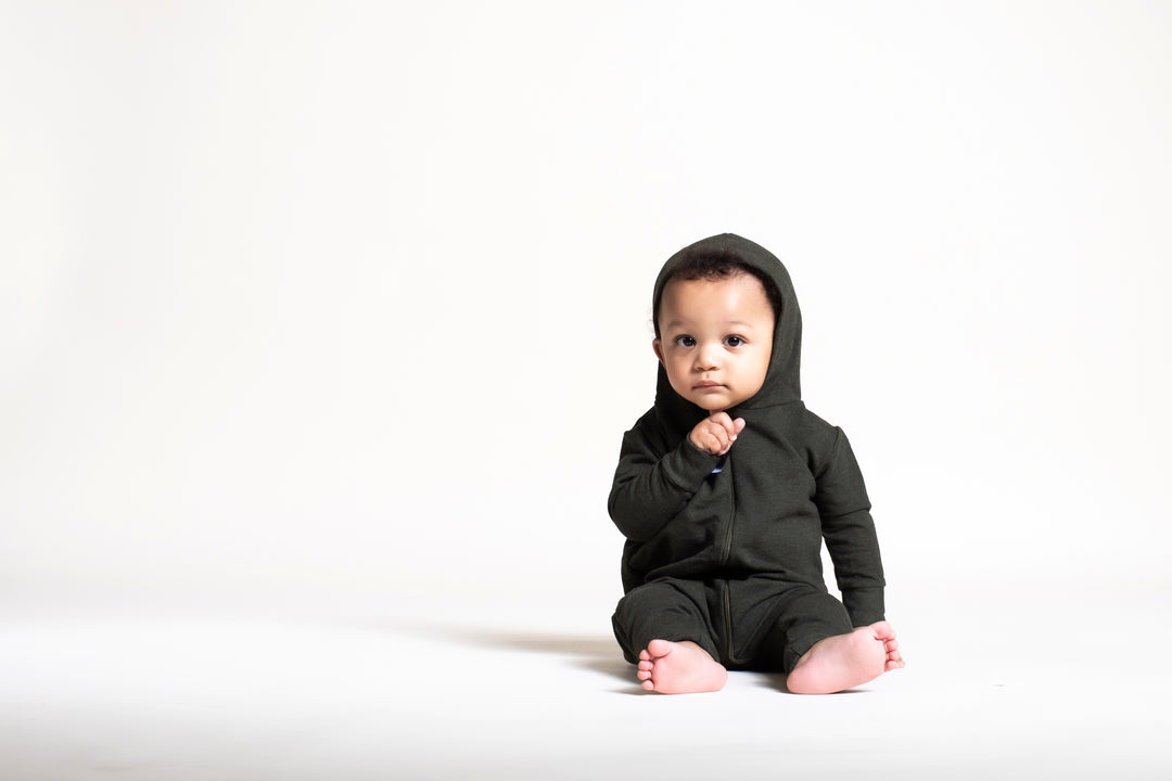 Monochromatic Zip Bamboo Onesie – Olive + Splash